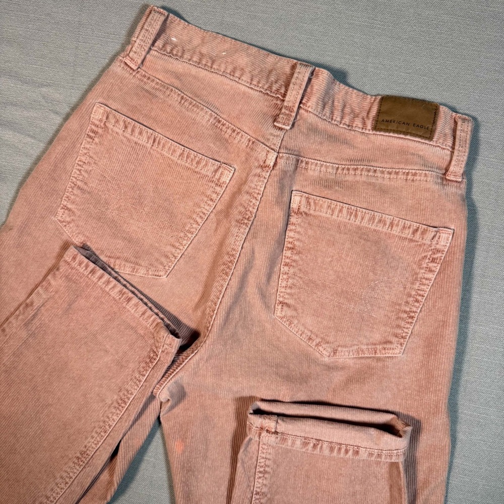 American Eagle Dusty Rose Corduroy Pants High Waisted Super Stretch sz 0 Regular